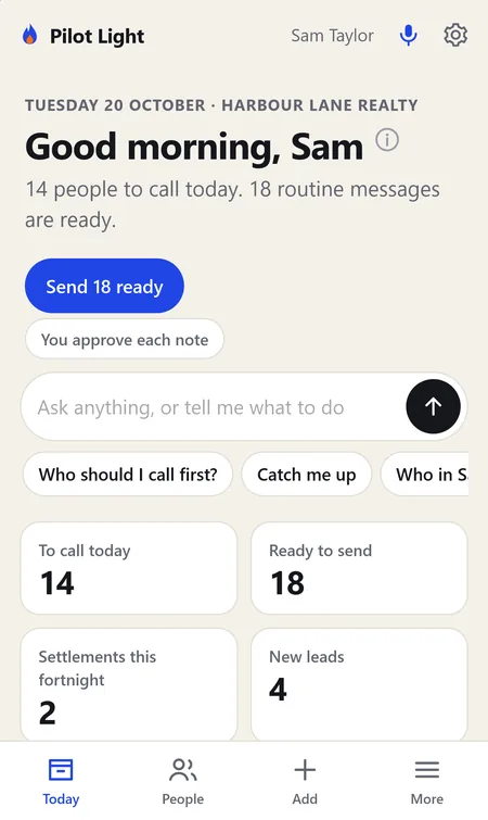 Pilot Light on a phone: Good morning, 14 people to call today
